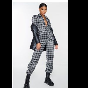 Black check pocket detail shirt jumpsuit